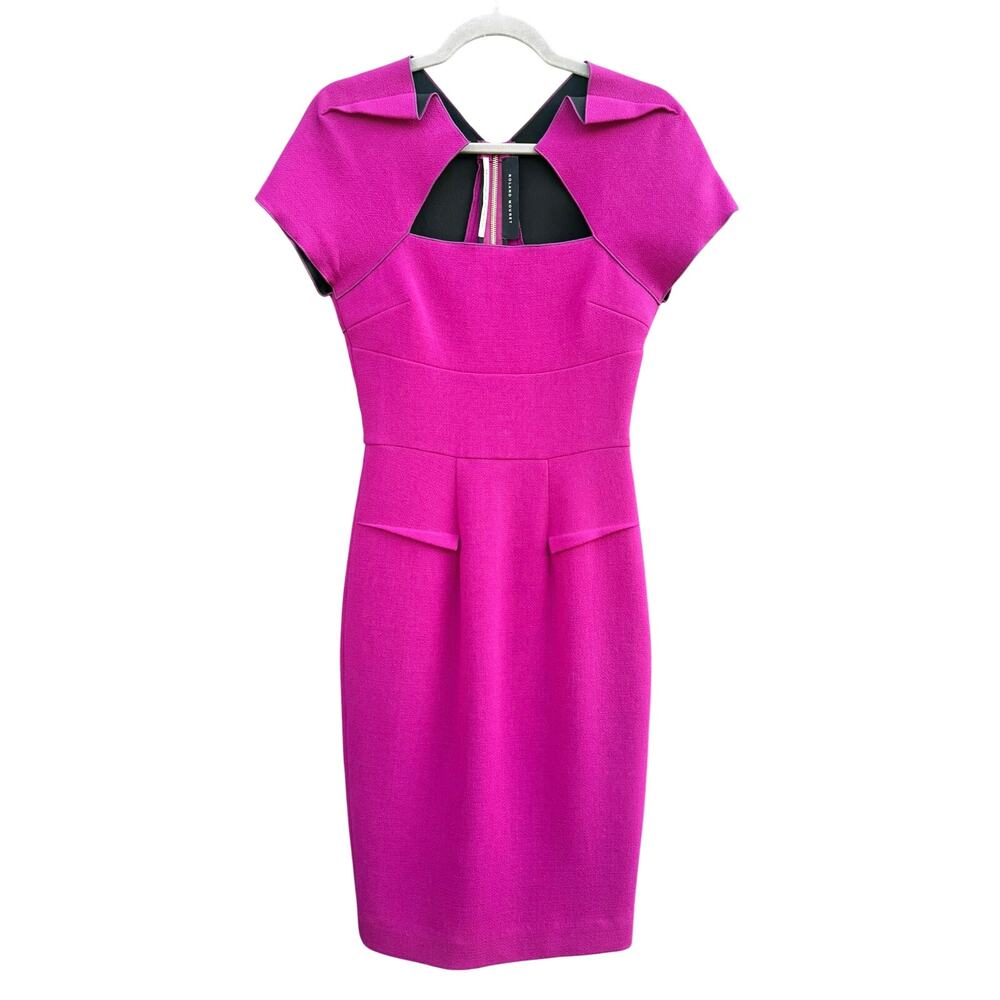 ROLAND MOURET Fushia Myrtha Textured Wool Sheath Dress Cocktail Dress FR 36 US 4